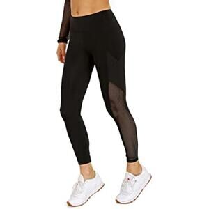 Lanston Sport Black Laser Cut Mesh Panel Activewear Leggings